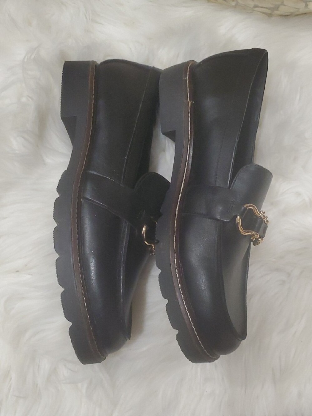 Anne Klein Black Vegan Leather Loafers with Gold Horsebit Accent - Picture 5 of 14